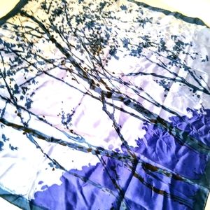 Vintage Silk Scarf Watercolor Purple Blue 26" Square